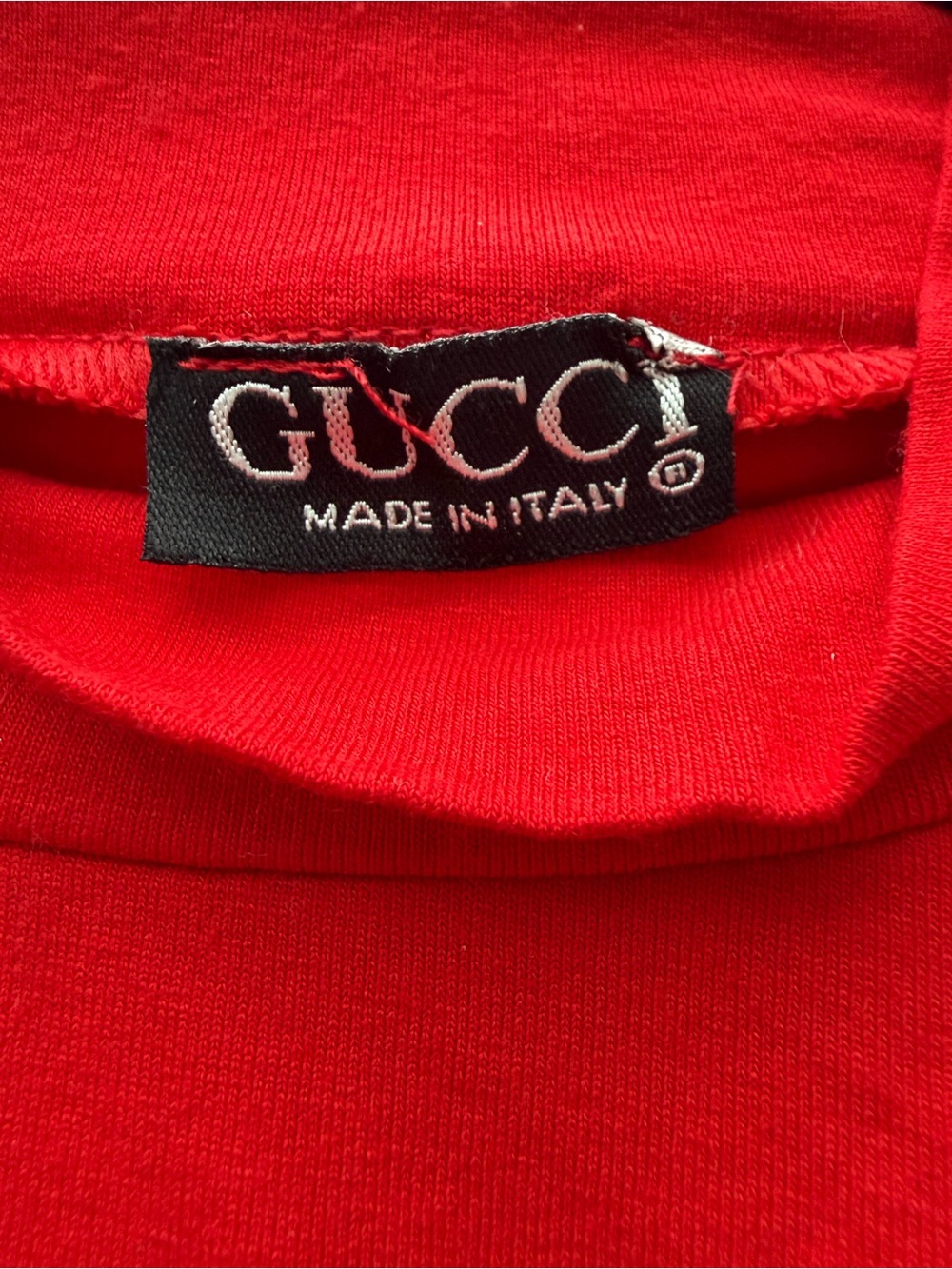 Gucci Red Long Sleeve Tee with Gold Logo Embellishment EUC - Picture 4 of 4